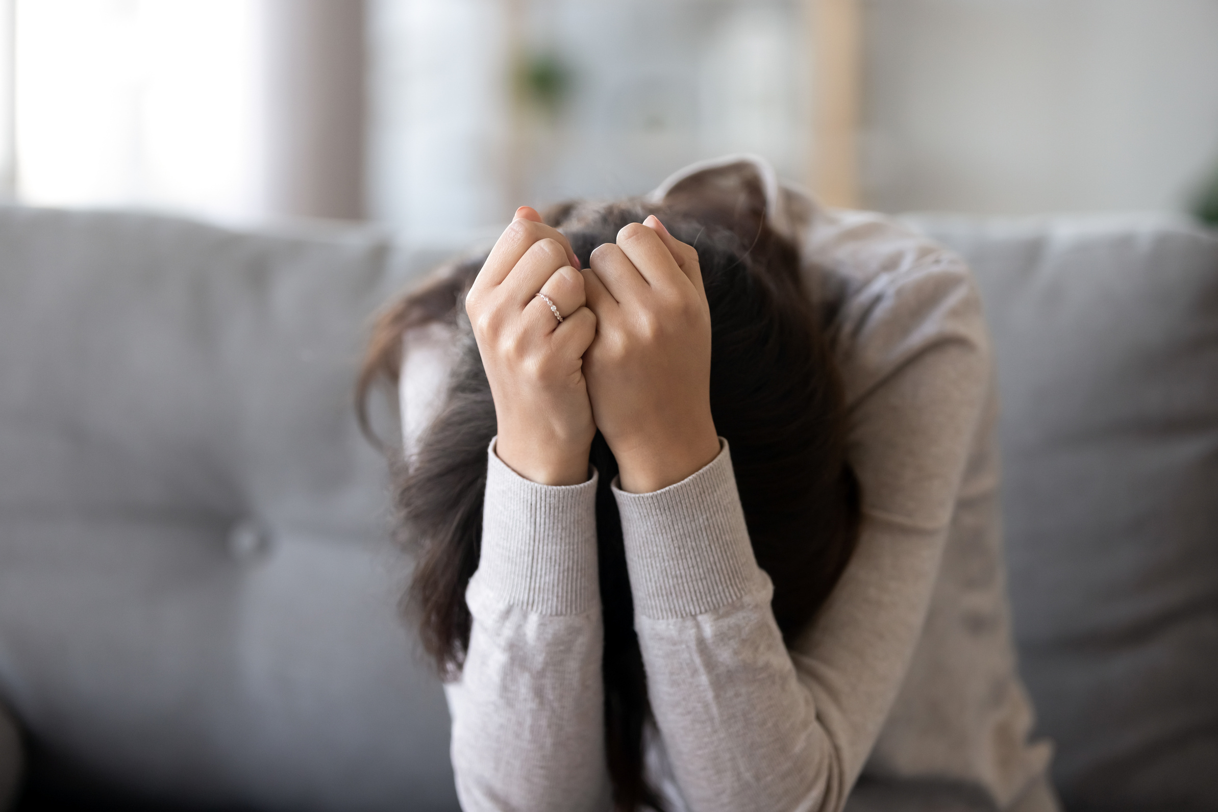 Depressed woman cry feel heartbroken having problems